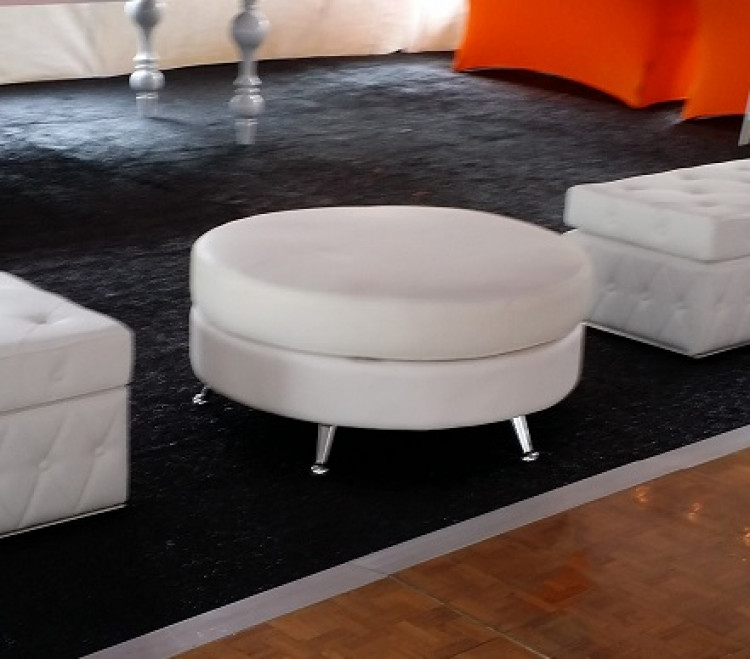 White Leather Round Ottoman