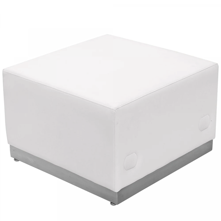 White Leather Square Ottoman